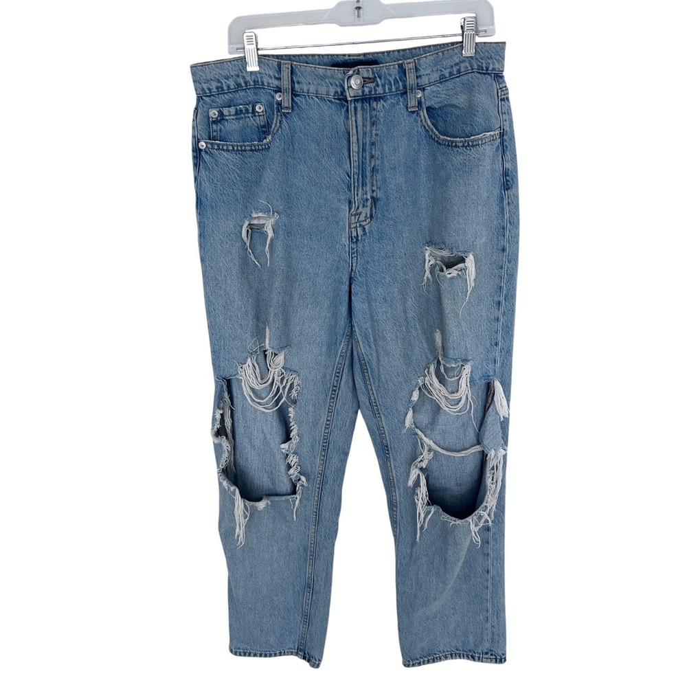 Aeropostale Slim & Thick Curvy High Rise Distressed Mom Jeans Light Wash Blue 10